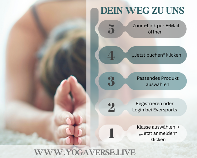 Eine handgestützte Anleitung für den Zugriff auf Yoga-Kurse über Zoom.