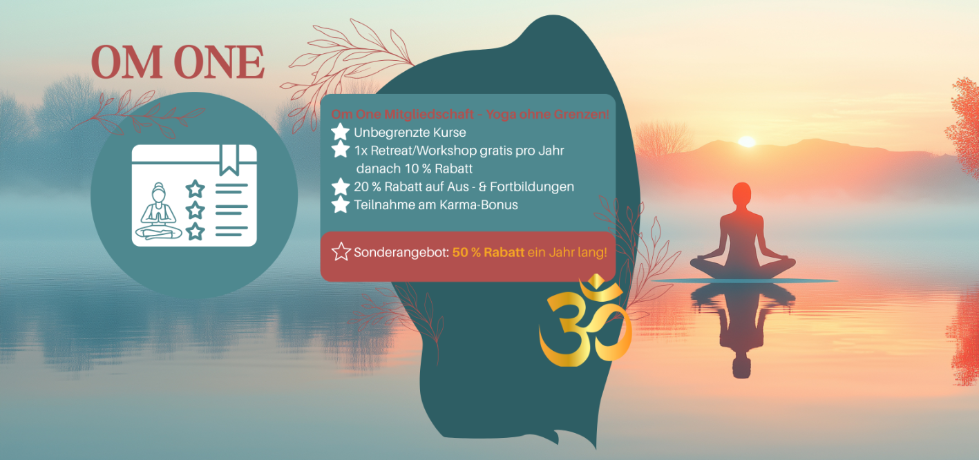 Meditierende Figur am Wasser mit Symbolen und Text über geistiges Wohlbefinden.